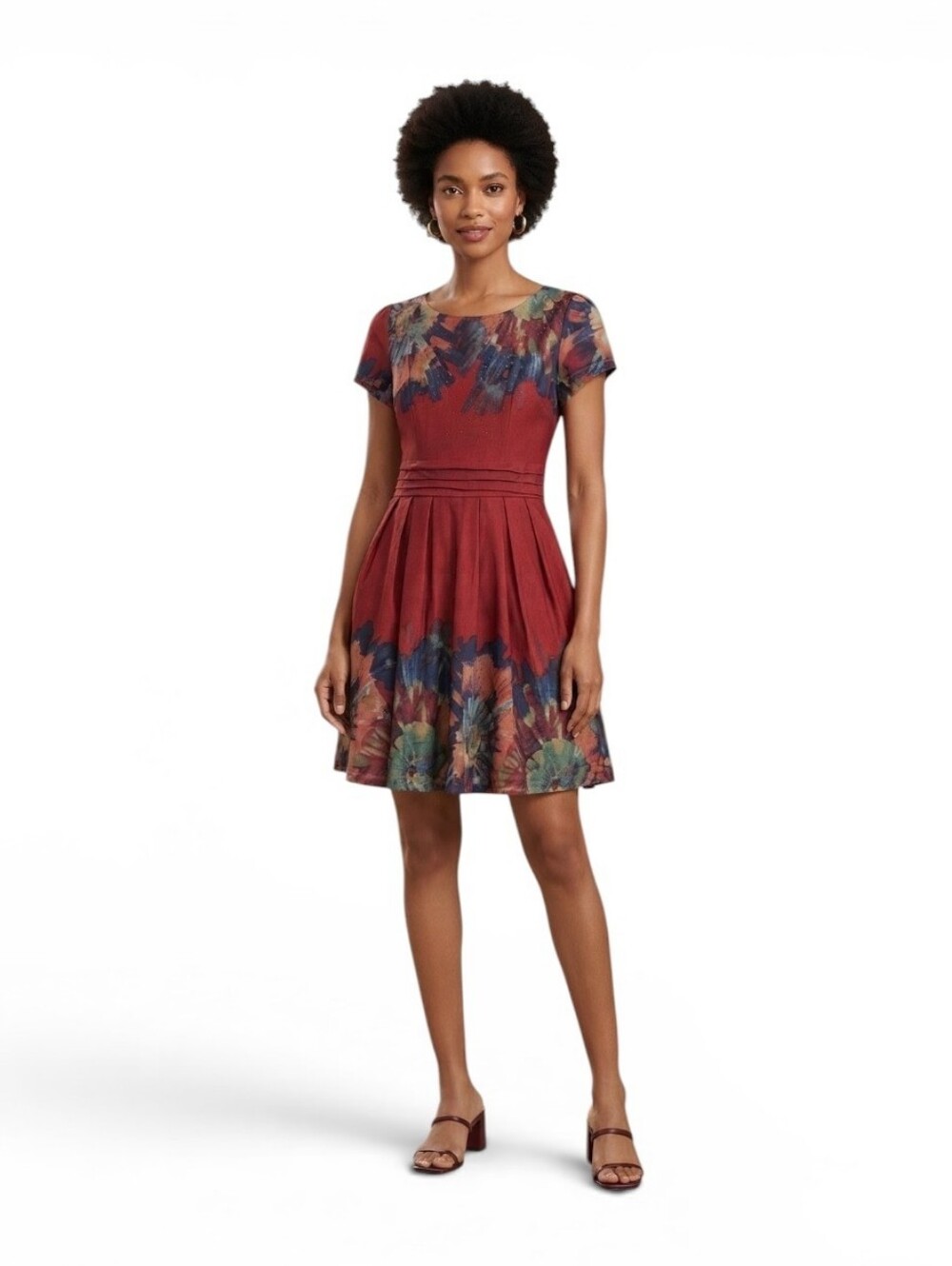 ChunBeiSha Floral Print Burgundy Fit & Flare Dress Small - Picture 7 of 8